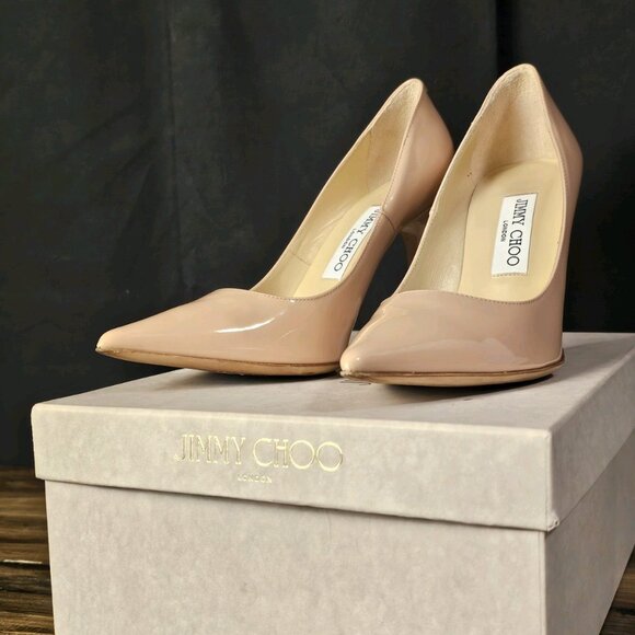 immy Choo Nude Patent Leather Pumps Heels - Picture 3 of 16